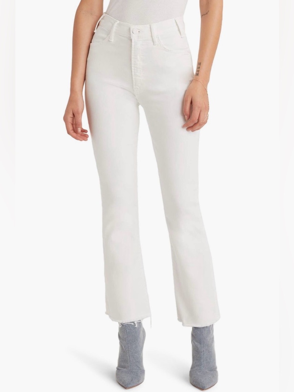 MOTHER The Hustler High Waisted Raw Hem Ankle White Bootcut Jeans, Size 31, NWOT